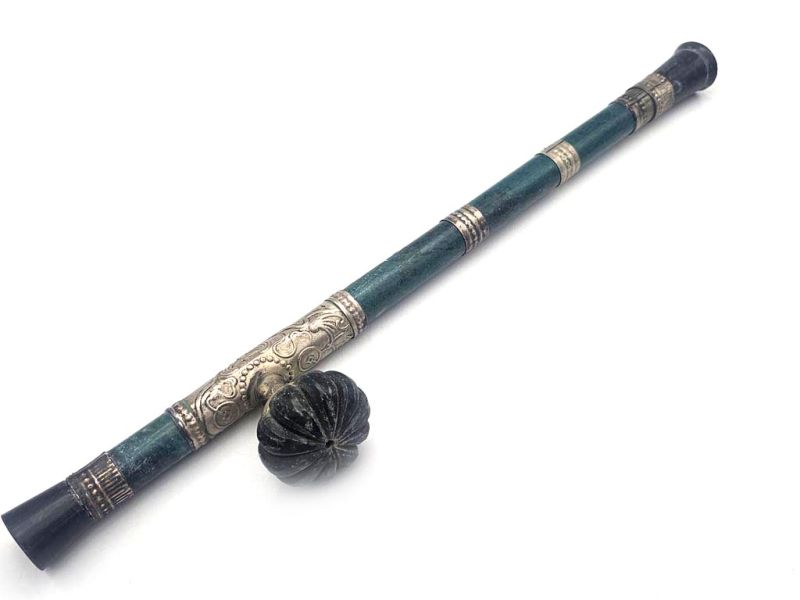 Cliquez sur la vignette pour agrandir et survolez la photo pour zoomer Pipe à opium chinoise de style Qing – Reproduction âgée de 30ans - Verte 4