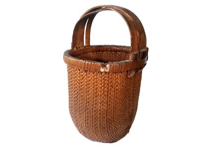 Ancien Panier à Riz chinois tressée - Vannerie - Brun