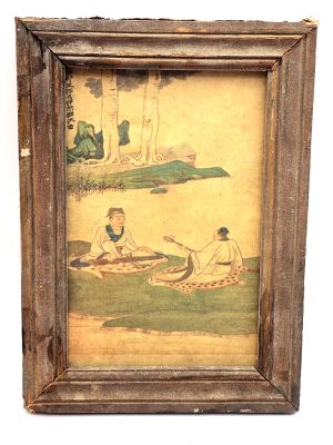 Ancien petit cadre chinois en Bois - Peinture - Les musiciens chinois