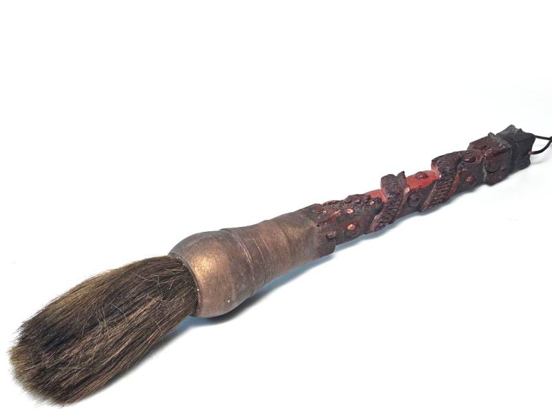 Ancien Pinceau à Manche Dragon Sculpté – Légendes Calligraphiques de la Dynastie Qing