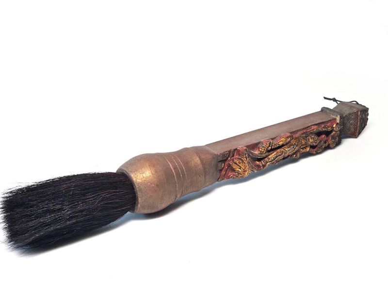 Ancien Pinceau Impérial en Bois Doré – Chef‑d’Œuvre Artistique de la Dynastie Qing