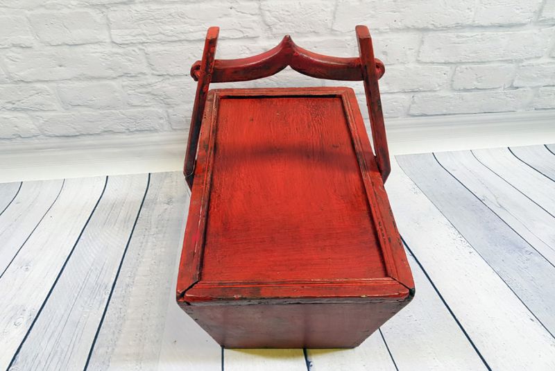 Cliquez sur la vignette pour agrandir et survolez la photo pour zoomer Ancienne Boite Chinoise Panier en bois rouge 3 3