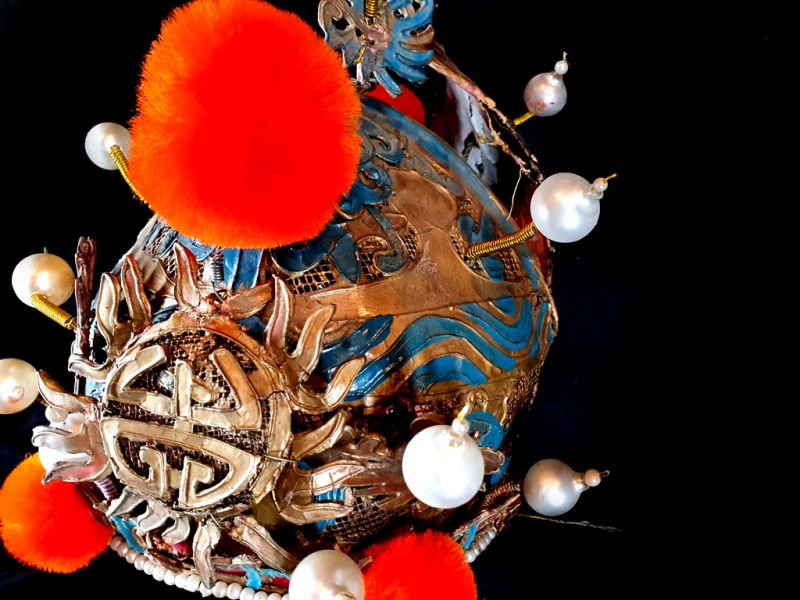 Cliquez sur la vignette pour agrandir et survolez la photo pour zoomer Ancienne coiffe de théâtre chinois Casque de guerrier 3