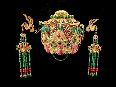 Ancienne Coiffe de théâtre dorée - Empereur et impératrice - Couronne empereur