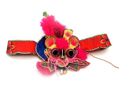 Ancienne Coiffe Ethnique de Bébé - Tête de monstre Heureux - Rouge/Jaune Ancienne Coiffe Ethnique de Bébé - Tête de monstre Heureux - Rouge/Jaune