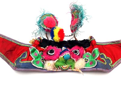 Ancienne Coiffe Ethnique de Bébé - Tête de tigre - Rouge