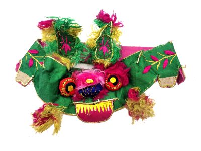 Ancienne Coiffe Ethnique de Bébé - Tête de tigre - Vert/Rose Ancienne Coiffe Ethnique de Bébé - Tête de tigre - Vert/Rose