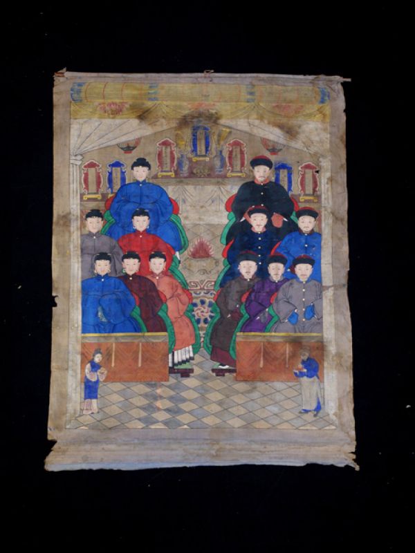 Cliquez sur la vignette pour agrandir et survolez la photo pour zoomer Ancienne Peinture d'ancêtres Chinois sur toile - Dignitaires de la dynastie Qing 2