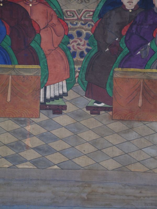 Cliquez sur la vignette pour agrandir et survolez la photo pour zoomer Ancienne Peinture d'ancêtres Chinois sur toile - Dignitaires de la dynastie Qing 5
