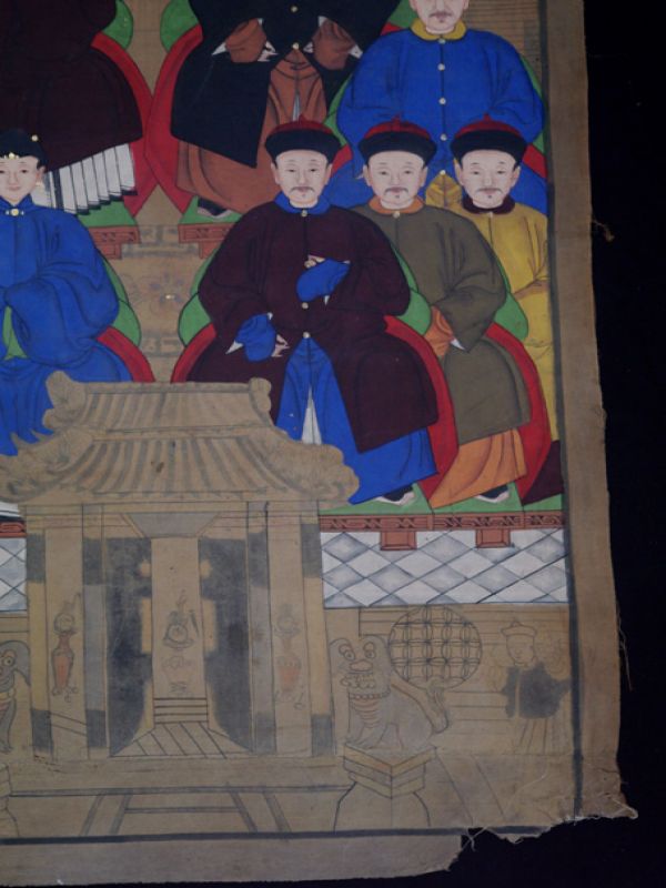 Cliquez sur la vignette pour agrandir et survolez la photo pour zoomer Ancienne Peinture d'ancêtres Chinois sur toile - Famille de dignitaire chinois 3