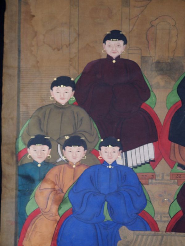 Cliquez sur la vignette pour agrandir et survolez la photo pour zoomer Ancienne Peinture d'ancêtres Chinois sur toile - Famille de dignitaire chinois 4