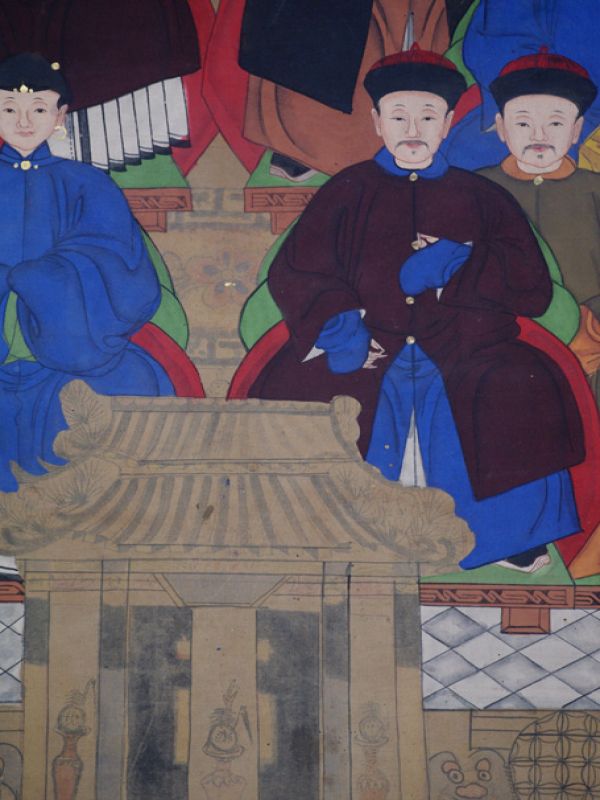 Cliquez sur la vignette pour agrandir et survolez la photo pour zoomer Ancienne Peinture d'ancêtres Chinois sur toile - Famille de dignitaire chinois 5
