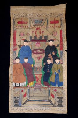 Ancienne Peinture d'ancêtres Chinois sur toile - Famille de dignitaires chinois Ancienne Peinture d'ancêtres Chinois sur toile - Famille de dignitaires chinois