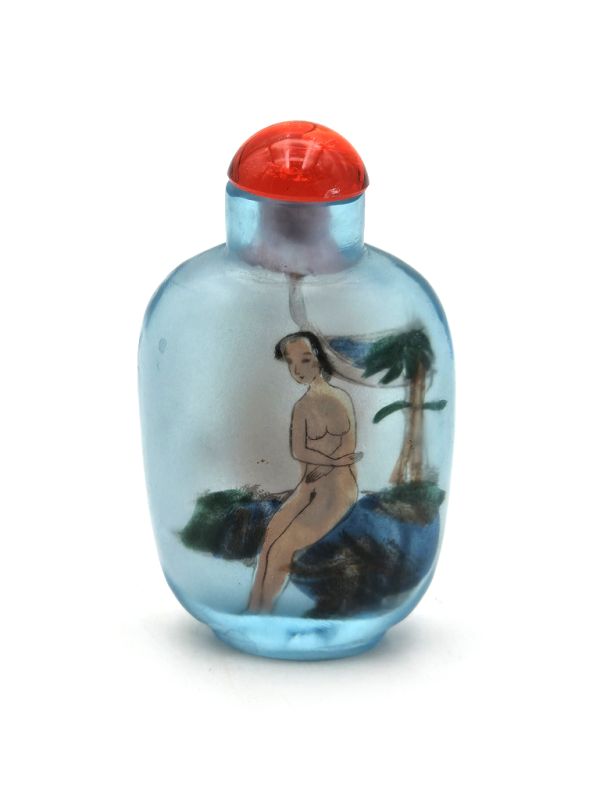 Cliquez sur la vignette pour agrandir et survolez la photo pour zoomer Ancienne tabatière chinoise - Verre soufflé - Érotique - Bleue - Ovale 2