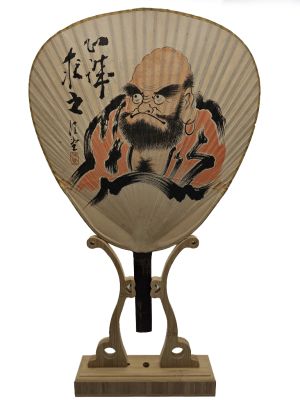 Anciens éventails Japonais - Uchiwa - Papier et bois - Bodhidharma - Daruma