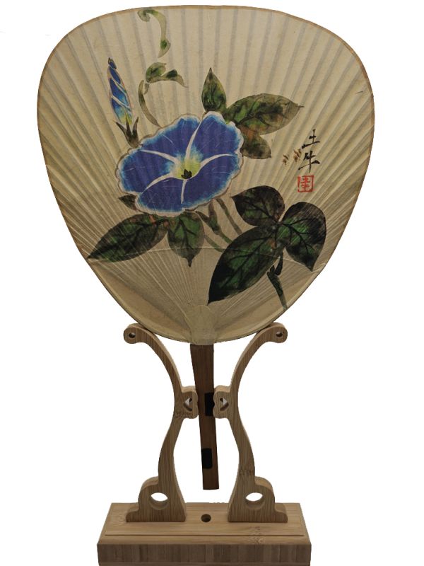 Anciens éventails Japonais - Uchiwa - Papier et bois - Ipomée - Liseron bleu - Amour éphémère