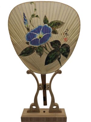 Anciens éventails Japonais - Uchiwa - Papier et bois - Ipomée - Liseron bleu - Amour éphémère