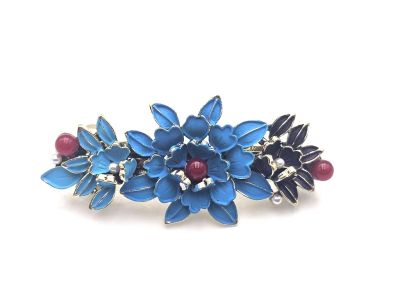 Barrette chinoise en émail - Cloisonnée - Fleurs chinoises
