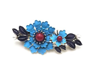 Barrette chinoise en émail - Cloisonnée - Grande et petite fleurs Barrette chinoise en émail - Cloisonnée - Grande et petite fleurs