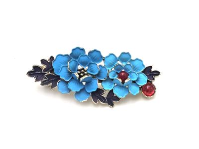 Barrette chinoise en émail - Cloisonnée - Grandes fleurs