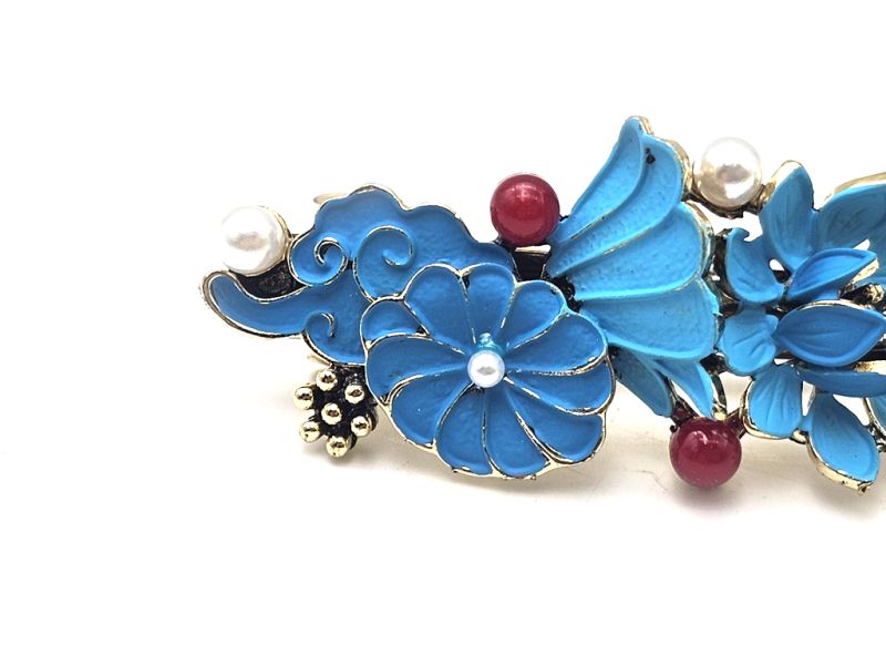 Cliquez sur la vignette pour agrandir et survolez la photo pour zoomer Barrette chinoise en émail - Cloisonnée - Nuage, fleurs et feuilles 2