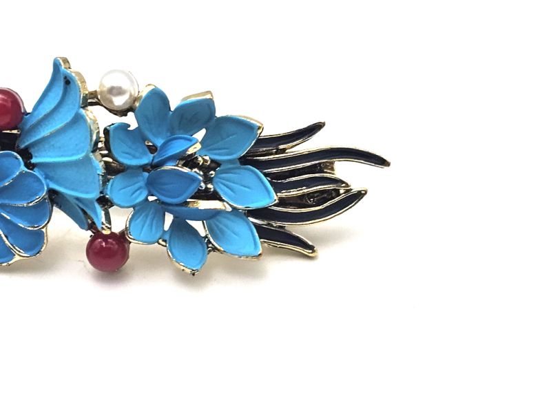 Cliquez sur la vignette pour agrandir et survolez la photo pour zoomer Barrette chinoise en émail - Cloisonnée - Nuage, fleurs et feuilles 3