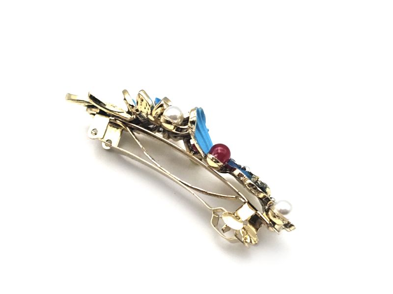 Cliquez sur la vignette pour agrandir et survolez la photo pour zoomer Barrette chinoise en émail - Cloisonnée - Nuage, fleurs et feuilles 4