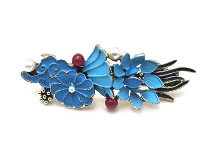 Barrette chinoise en émail - Cloisonnée - Nuage, fleurs et feuilles Barrette chinoise en émail - Cloisonnée - Nuage, fleurs et feuilles