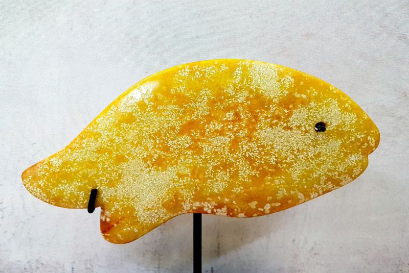 Cliquez sur la vignette pour agrandir et survolez la photo pour zoomer Bi Chinois en Pierre - Poissons - Pierre du Mont Lushan - Poisson Jaune - orange 2