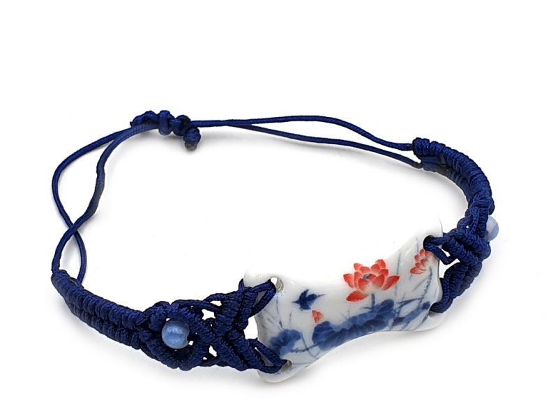 Cliquez sur la vignette pour agrandir et survolez la photo pour zoomer Bijoux Céramique - Collection Blanc Bleu - Bracelet - Chine - Fleurs de lotus rouge 4