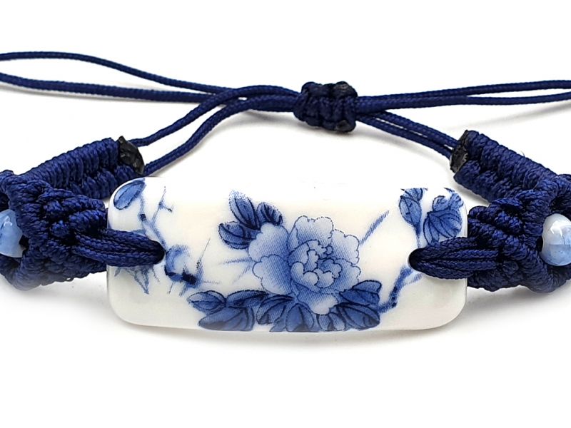 Cliquez sur la vignette pour agrandir et survolez la photo pour zoomer Bijoux Céramique - Collection Blanc Bleu - Bracelet - Chine - Fleurs 2