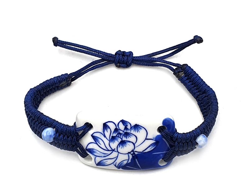 Cliquez sur la vignette pour agrandir et survolez la photo pour zoomer Bijoux Céramique - Collection Blanc Bleu - Bracelet - Chine - Grande fleur de lotus 3