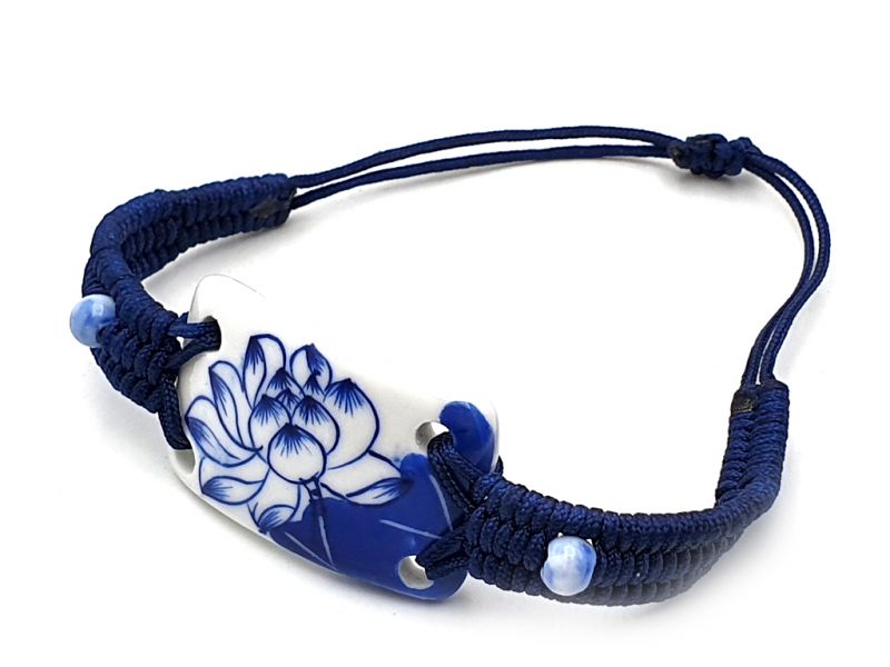 Cliquez sur la vignette pour agrandir et survolez la photo pour zoomer Bijoux Céramique - Collection Blanc Bleu - Bracelet - Chine - Grande fleur de lotus 4