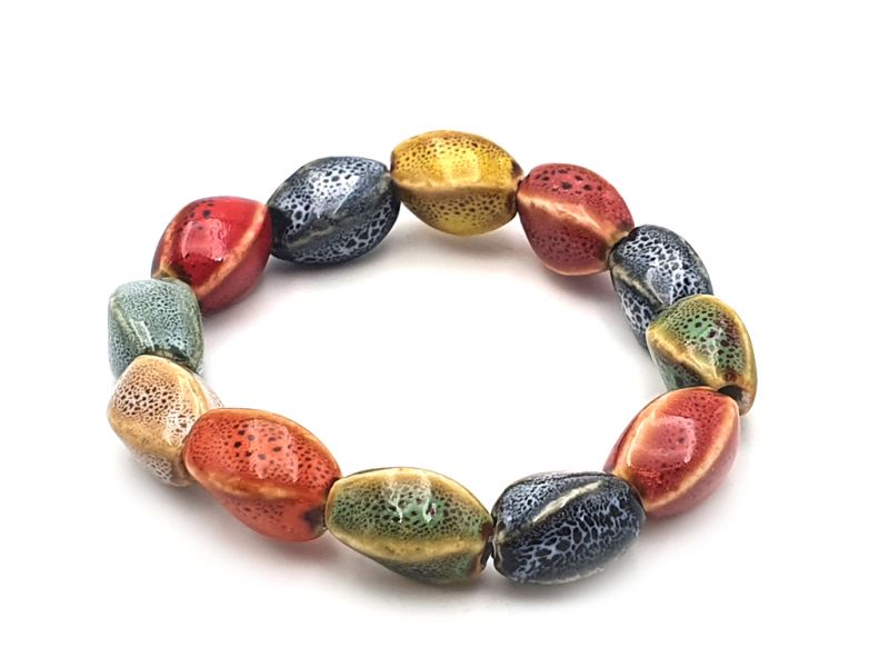 Cliquez sur la vignette pour agrandir et survolez la photo pour zoomer Bijoux en Céramique / Porcelaine - Petit Bracelet - Perles torsadées multicolores 2