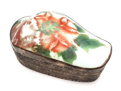 Boite Asiatique Métal et Porcelaine Fleur Boite Asiatique Métal et Porcelaine Fleur
