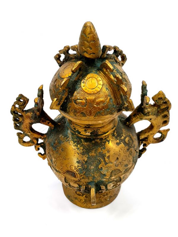 Cliquez sur la vignette pour agrandir et survolez la photo pour zoomer Boîte Chinoise en Bronze - Double dragon dorés 2