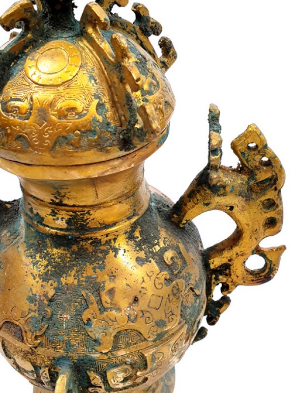 Cliquez sur la vignette pour agrandir et survolez la photo pour zoomer Boîte Chinoise en Bronze - Double dragon dorés 3