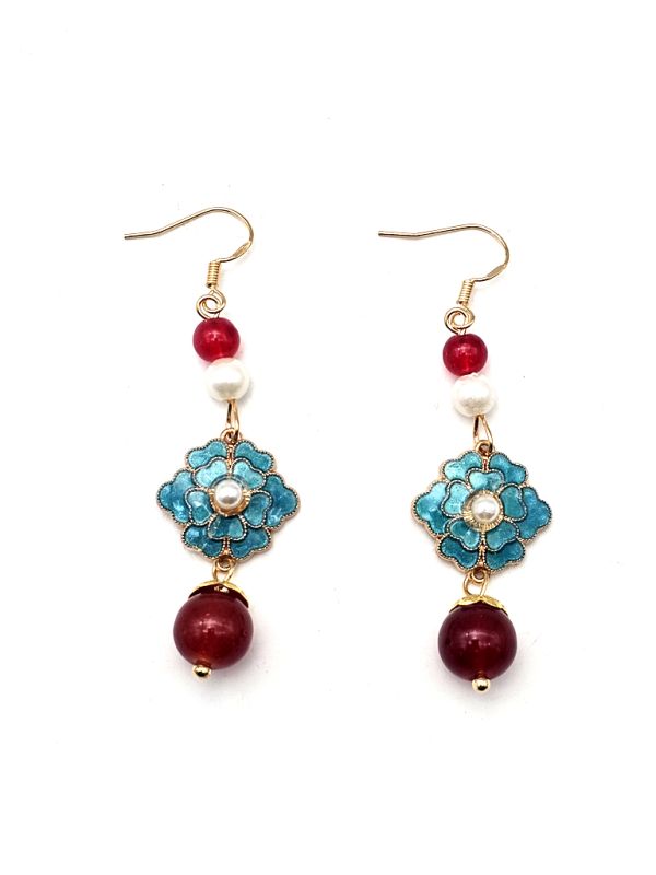 Boucles d'oreilles chinoises en émail - Cloisonné - Fleur