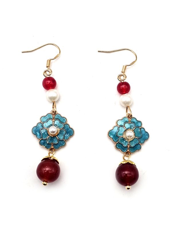 Cliquez sur la vignette pour agrandir et survolez la photo pour zoomer Boucles d'oreilles chinoises en émail - Cloisonné - Fleur 2
