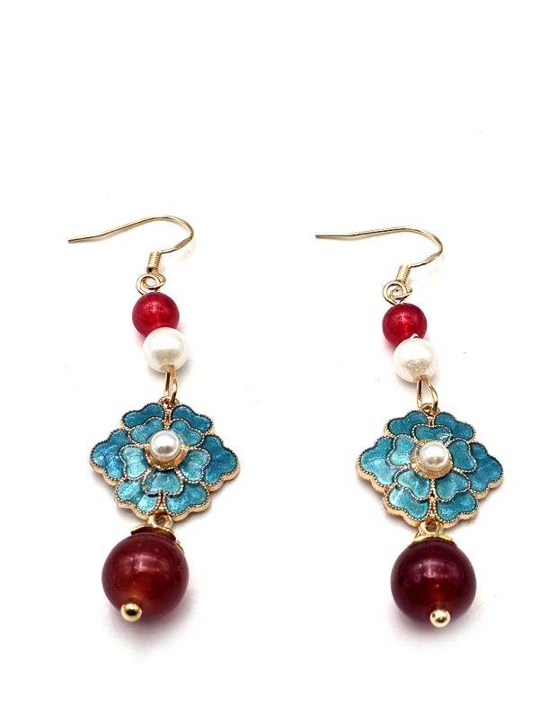 Cliquez sur la vignette pour agrandir et survolez la photo pour zoomer Boucles d'oreilles chinoises en émail - Cloisonné - Fleur 3