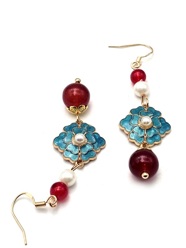 Cliquez sur la vignette pour agrandir et survolez la photo pour zoomer Boucles d'oreilles chinoises en émail - Cloisonné - Fleur 4