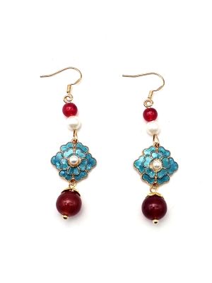 Boucles d'oreilles chinoises en émail - Cloisonné - Fleur