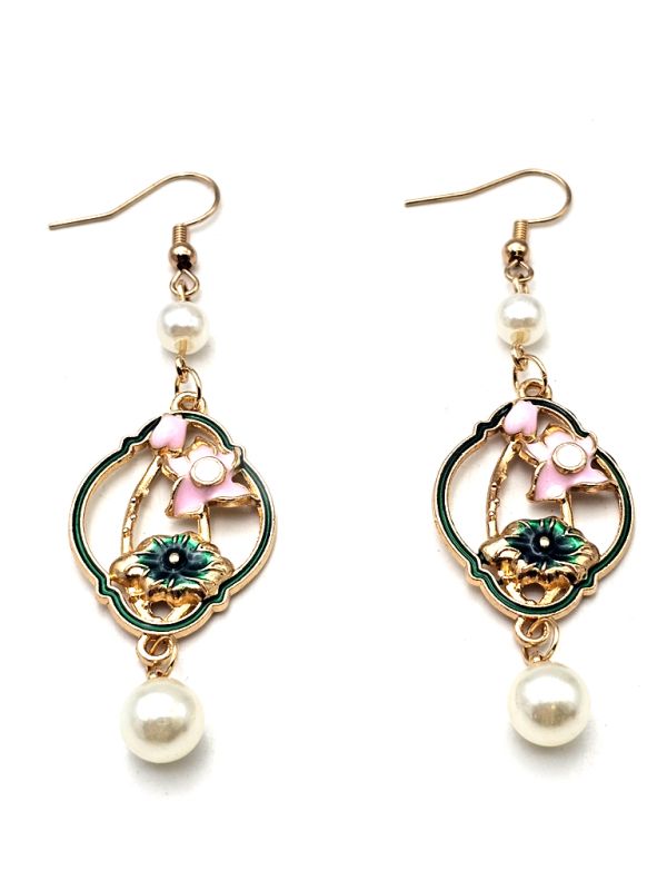 Cliquez sur la vignette pour agrandir et survolez la photo pour zoomer Boucles d'oreilles chinoises en émail - Cloisonné - La fleur de lotus 2