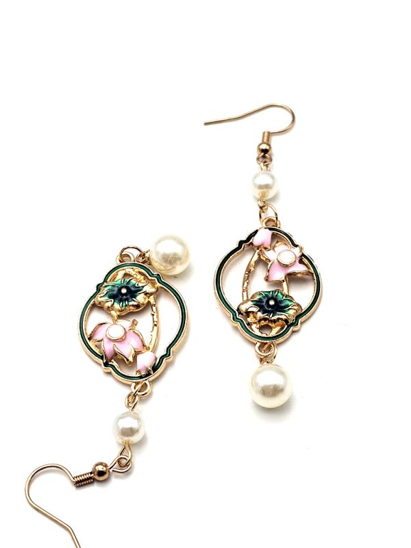 Cliquez sur la vignette pour agrandir et survolez la photo pour zoomer Boucles d'oreilles chinoises en émail - Cloisonné - La fleur de lotus 3