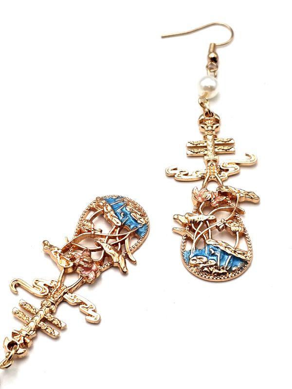 Cliquez sur la vignette pour agrandir et survolez la photo pour zoomer Boucles d'oreilles chinoises en émail - Cloisonné - Les lotus de l'étang 3