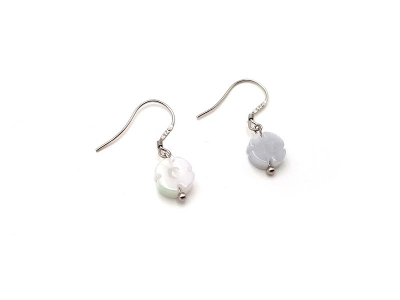 Cliquez sur la vignette pour agrandir et survolez la photo pour zoomer Boucles D'oreilles Jade - catégorie A - Avec Certificat - Fleur blanche 3