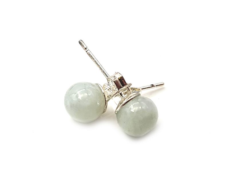 Cliquez sur la vignette pour agrandir et survolez la photo pour zoomer Boucles D'oreilles Jade - catégorie A - Avec Certificat - Petite perles de jade - 6mm - Blanc 4