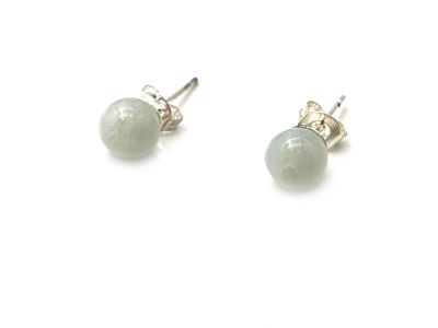 Boucles D'oreilles Jade - catégorie A - Avec Certificat - Petite perles de jade - 6mm - Blanc Boucles D'oreilles Jade - catégorie A - Avec Certificat - Petite perles de jade - 6mm - Blanc