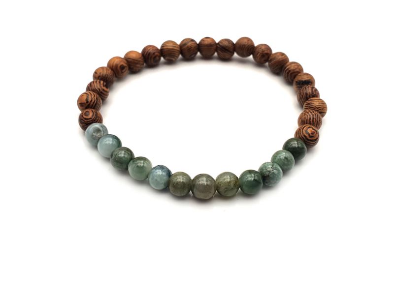 Cliquez sur la vignette pour agrandir et survolez la photo pour zoomer Bracelet en Jade et bois - 6mm - Palissandre d'Afrique et jade vert foncé translucide 2