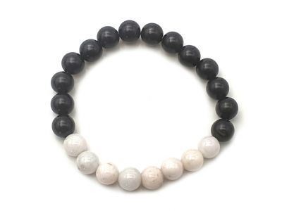 Bracelet en Jade et bois - 8mm - Ebène et jade blanc